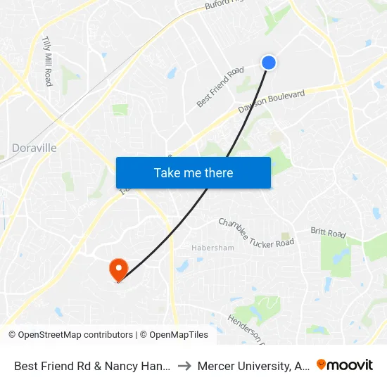 Best Friend Rd & Nancy Hanks Dr Ib to Mercer University, Atlanta map