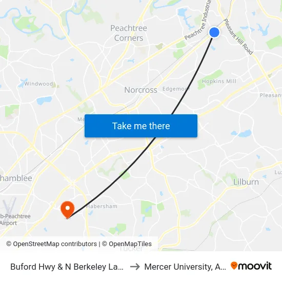 Buford Hwy & N Berkeley Lake Rd Ib to Mercer University, Atlanta map