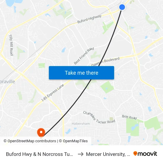 Buford Hwy & N Norcross Tucker Rd Ob to Mercer University, Atlanta map