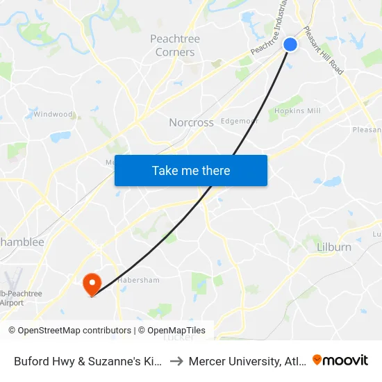 Buford Hwy & Suzanne's Kitchen to Mercer University, Atlanta map