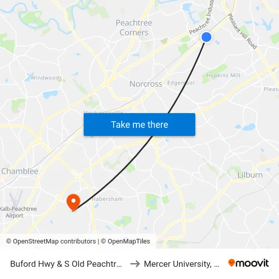 Buford Hwy & S Old Peachtree Rd Ob to Mercer University, Atlanta map