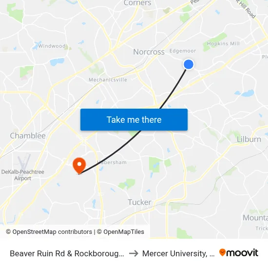 Beaver Ruin Rd & Rockborough Tr (Dmv) to Mercer University, Atlanta map