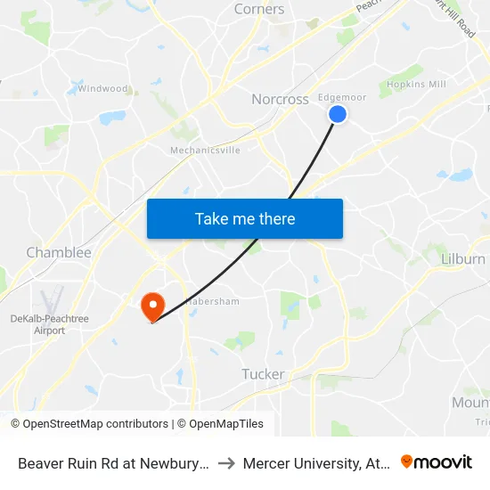 Beaver Ruin Rd at Newbury Rd Ib to Mercer University, Atlanta map