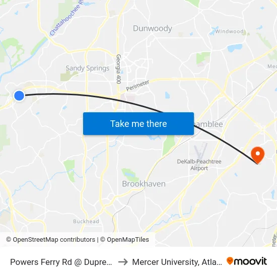 Powers Ferry Rd @ Dupree Dr to Mercer University, Atlanta map