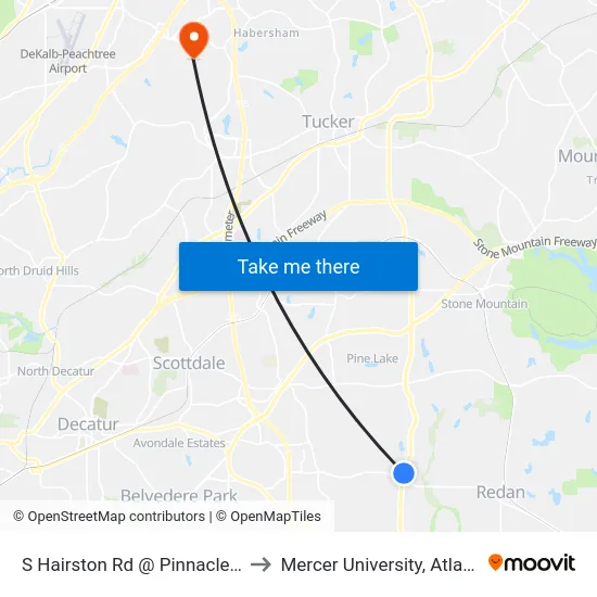 S Hairston Rd @ Pinnacle Dr to Mercer University, Atlanta map