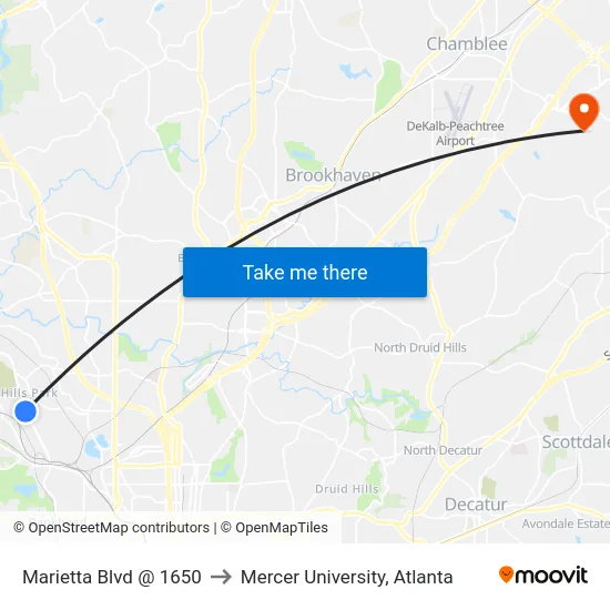 Marietta Blvd @ 1650 to Mercer University, Atlanta map