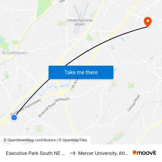 Executive Park South NE @ 57 to Mercer University, Atlanta map