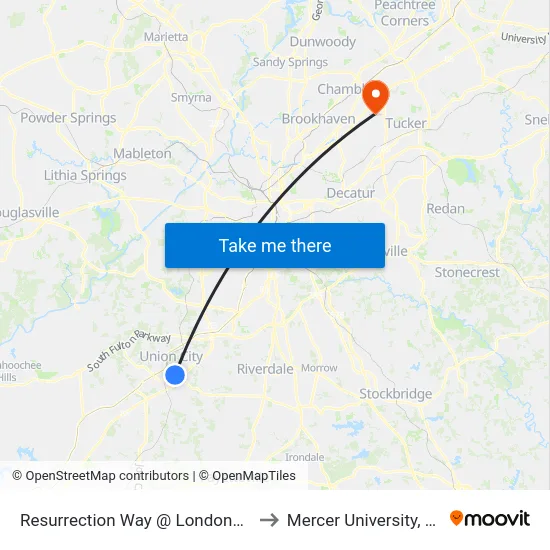 Resurrection Way @ Londonderry Way to Mercer University, Atlanta map