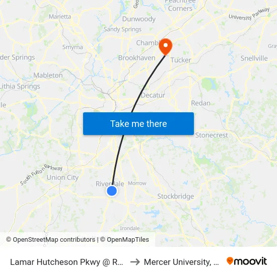 Lamar Hutcheson Pkwy @ Roberts Dr to Mercer University, Atlanta map
