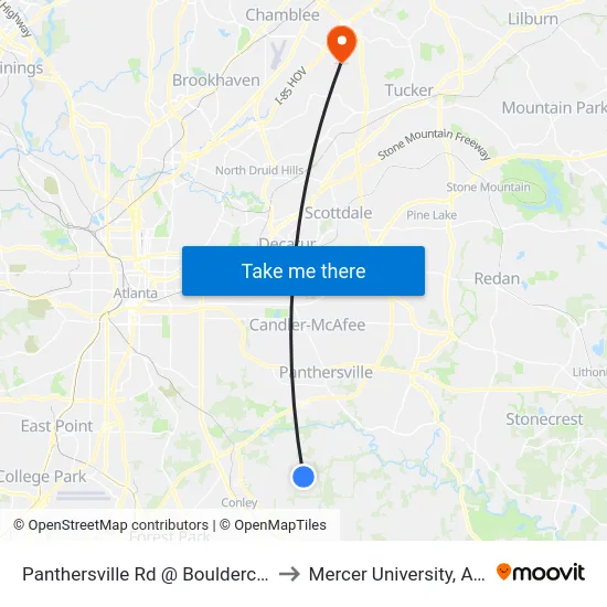 Panthersville Rd @ Bouldercrest Rd to Mercer University, Atlanta map