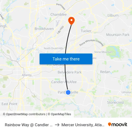 Rainbow Way @ Candler Rd to Mercer University, Atlanta map