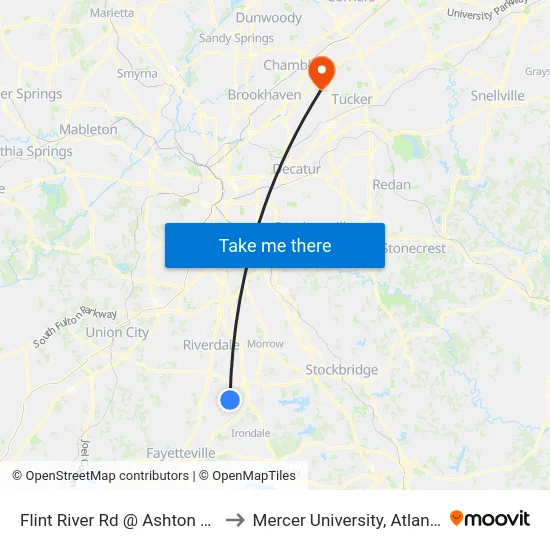 Flint River Rd @ Ashton Rd to Mercer University, Atlanta map