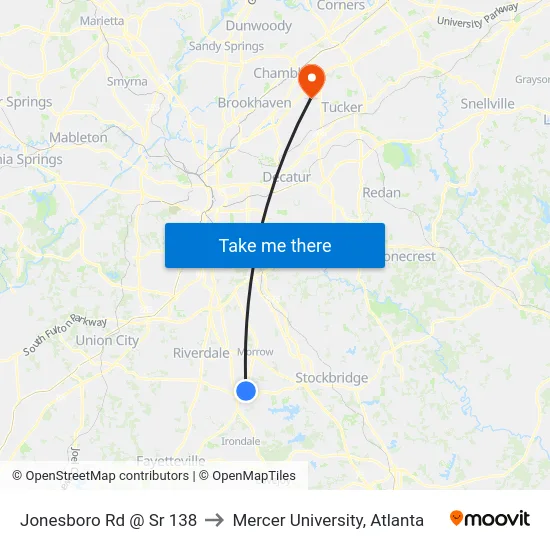 Jonesboro Rd @ Sr 138 to Mercer University, Atlanta map