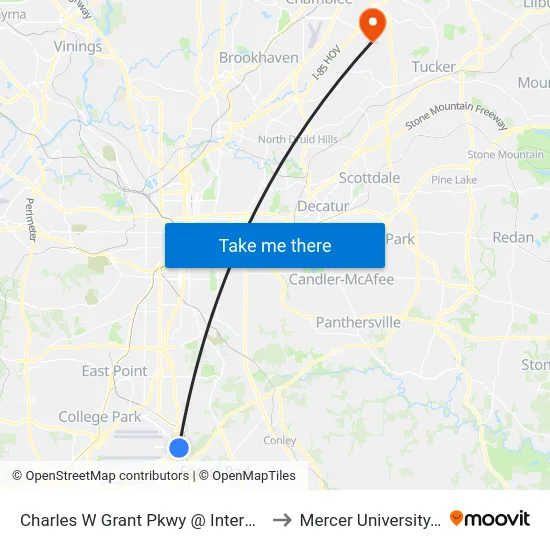 Charles W Grant Pkwy @ International Pkwy to Mercer University, Atlanta map