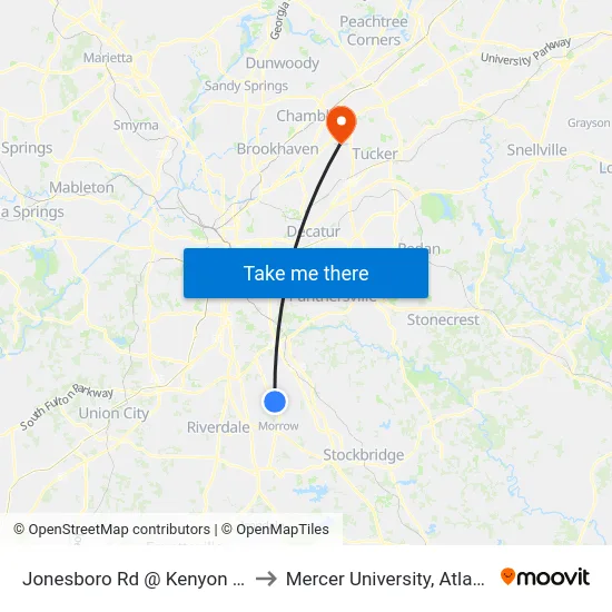 Jonesboro Rd @ Kenyon Rd to Mercer University, Atlanta map