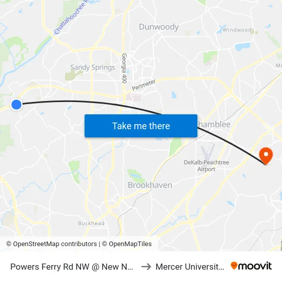 Powers Ferry Rd NW @ New Northside Dr NW to Mercer University, Atlanta map