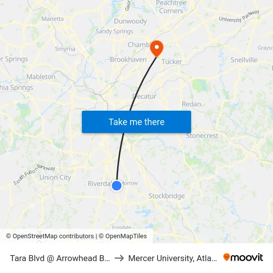 Tara Blvd @ Arrowhead Blvd to Mercer University, Atlanta map