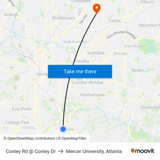Conley Rd @ Conley Dr to Mercer University, Atlanta map