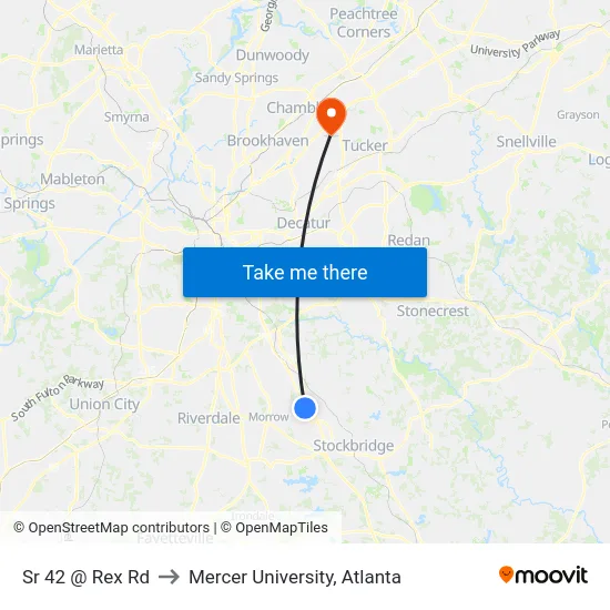 Sr 42 @ Rex Rd to Mercer University, Atlanta map