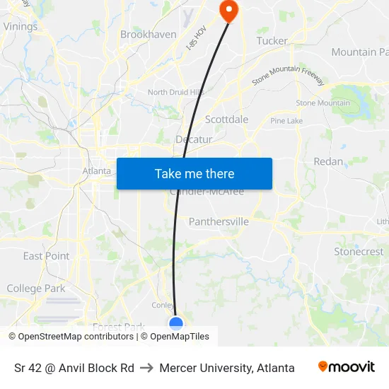Sr 42 @ Anvil Block Rd to Mercer University, Atlanta map