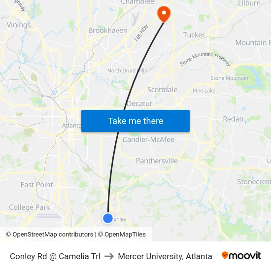 Conley Rd @ Camelia Trl to Mercer University, Atlanta map