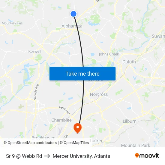 Sr 9 @ Webb Rd to Mercer University, Atlanta map