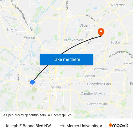 Joseph E Boone Blvd NW @ 2150 to Mercer University, Atlanta map