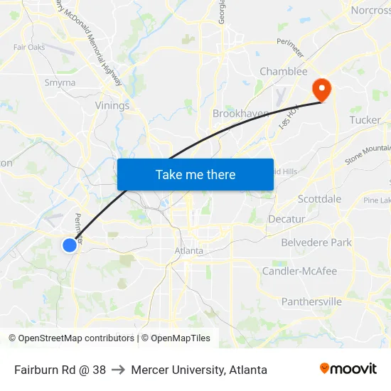 Fairburn Rd @ 38 to Mercer University, Atlanta map