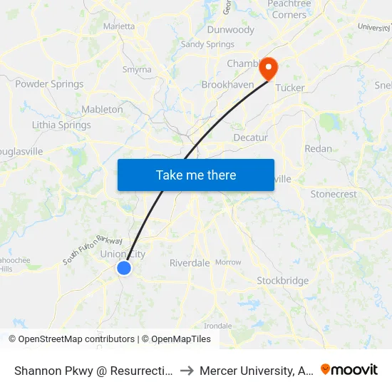 Shannon Pkwy @ Resurrection Way to Mercer University, Atlanta map