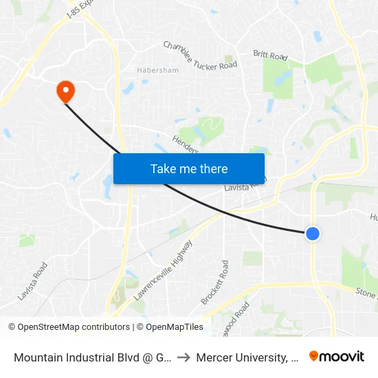 Mountain Industrial Blvd @ Granite Dr to Mercer University, Atlanta map