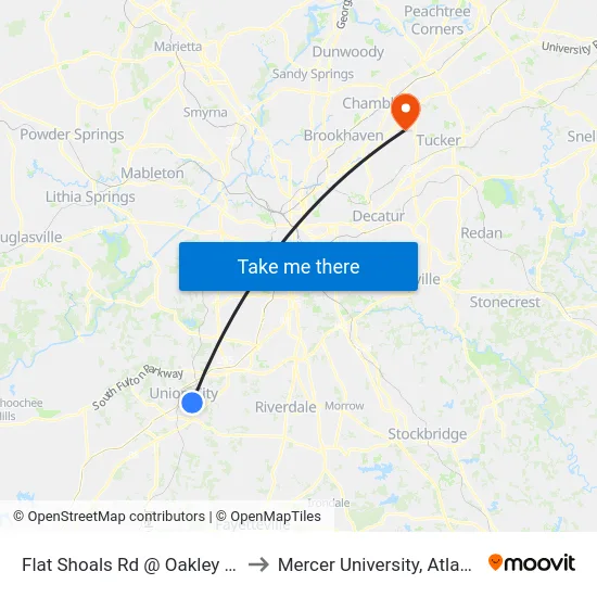 Flat Shoals Rd @ Oakley Rd to Mercer University, Atlanta map