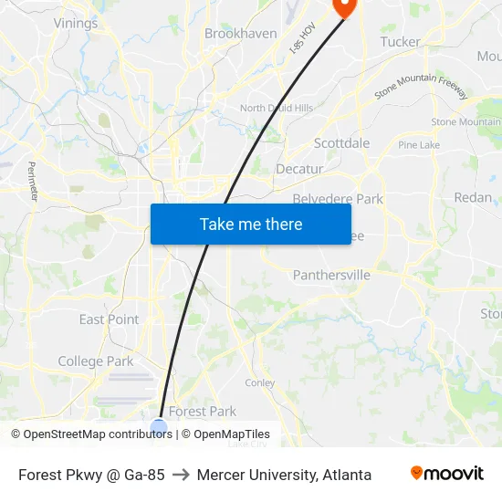 Forest Pkwy @ Ga-85 to Mercer University, Atlanta map