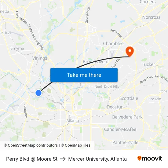 Perry Blvd @ Moore St to Mercer University, Atlanta map
