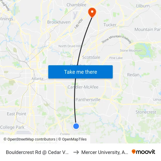Bouldercrest Rd @ Cedar Valley Ln to Mercer University, Atlanta map