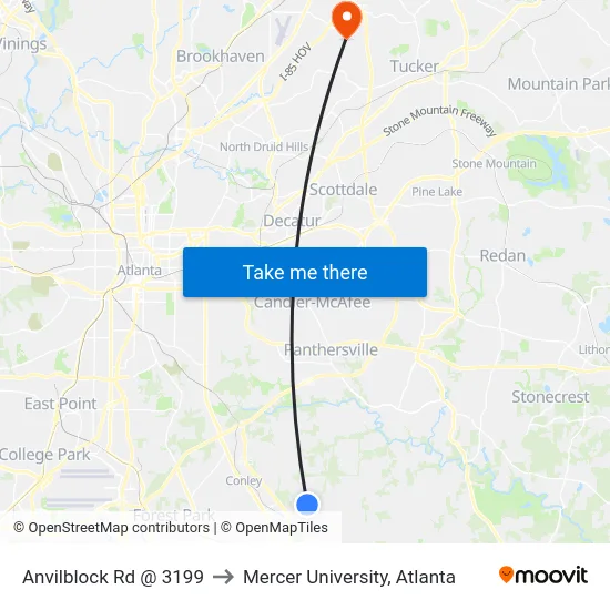 Anvilblock Rd @ 3199 to Mercer University, Atlanta map