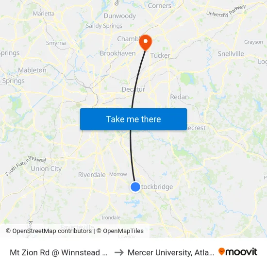 Mt Zion Rd @ Winnstead Way to Mercer University, Atlanta map