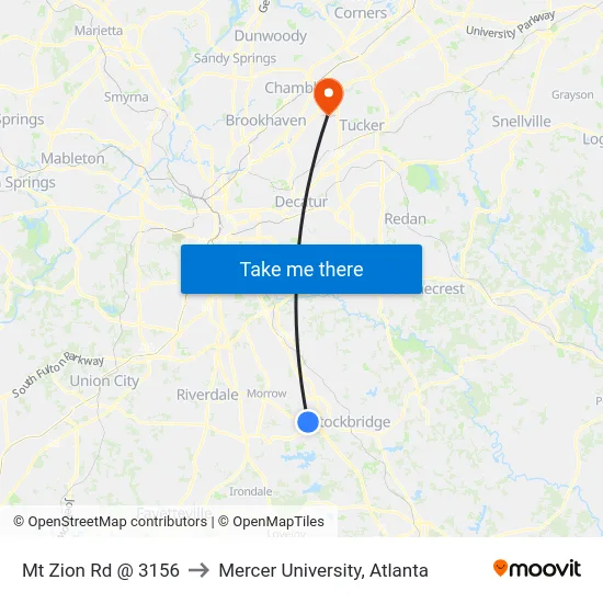 Mt Zion Rd @ 3156 to Mercer University, Atlanta map