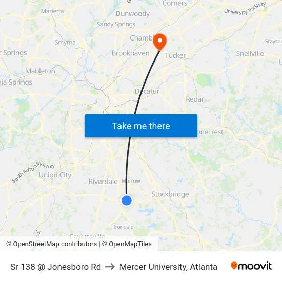 Sr 138 @ Jonesboro Rd to Mercer University, Atlanta map