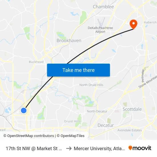 17th St NW @ Market St NW to Mercer University, Atlanta map