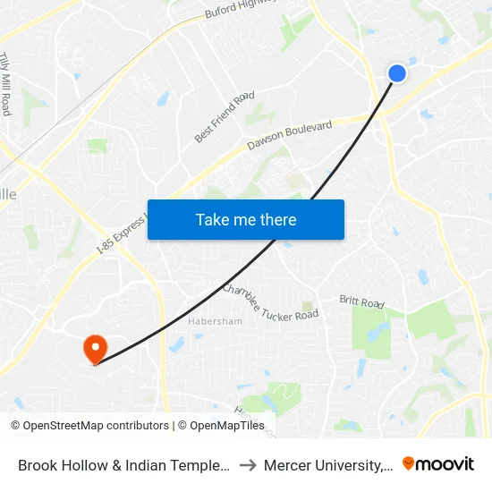 Brook Hollow & Indian Temple (1st Entran to Mercer University, Atlanta map