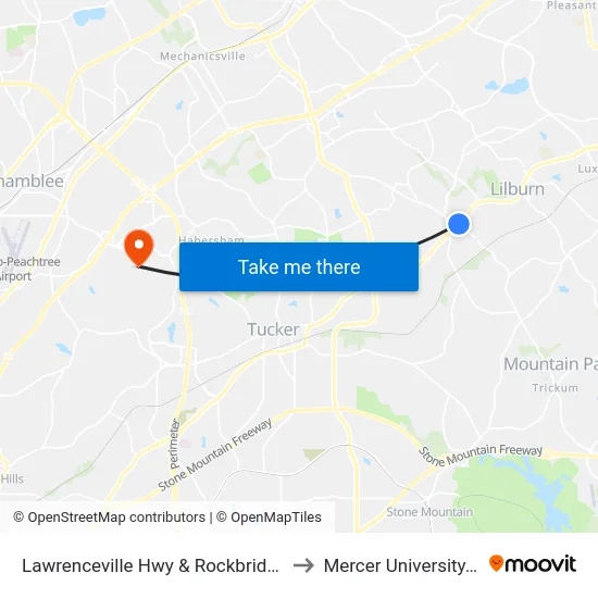 Lawrenceville Hwy & Rockbridge Rd (Walgr to Mercer University, Atlanta map