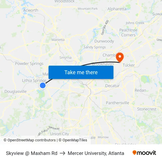 Skyview @ Maxham Rd to Mercer University, Atlanta map