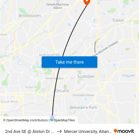 2nd Ave SE @ Alston Dr SE to Mercer University, Atlanta map