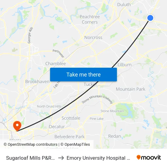 Sugarloaf Mills P&R Local to Emory University Hospital Midtown map