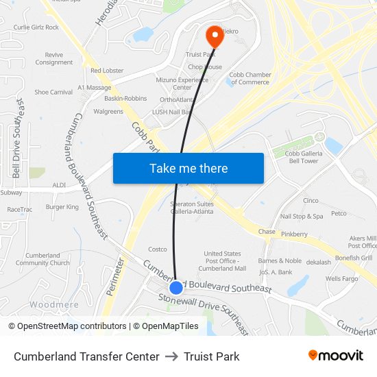 Cumberland Transfer Center to Truist Park map