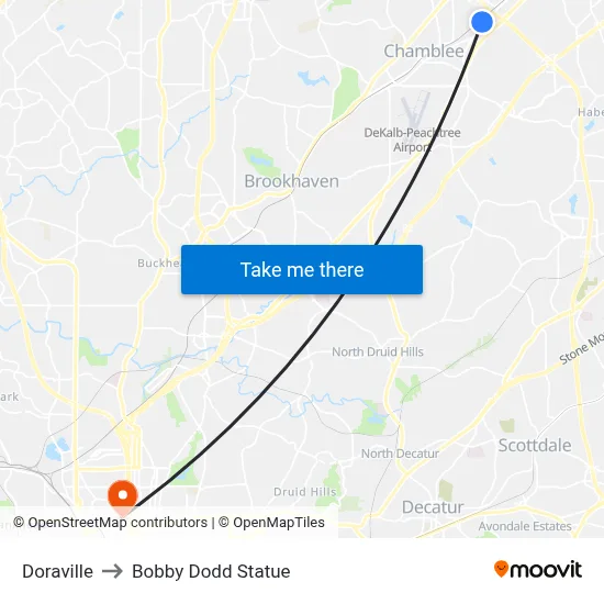 Doraville to Bobby Dodd Statue map