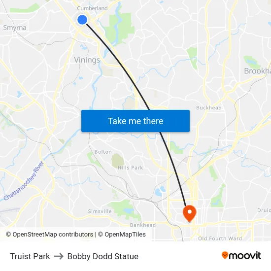 Truist Park to Bobby Dodd Statue map