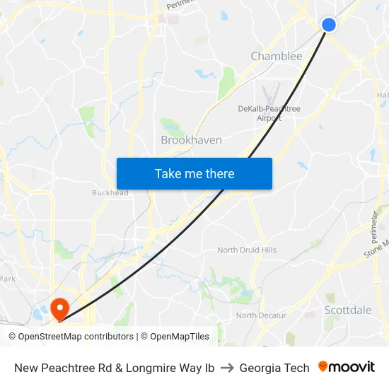New Peachtree Rd & Longmire Way Ib to Georgia Tech map