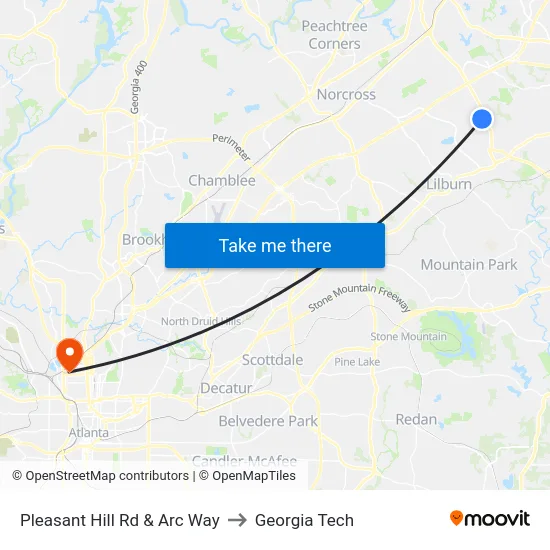 Pleasant Hill Rd & Arc Way to Georgia Tech map