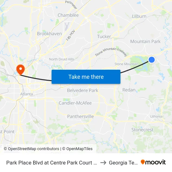 Park Place Blvd at Centre Park Court (Am to Georgia Tech map